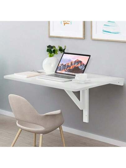 Wand Tafel Hang Foldable Folding Space Saving Portable Adjustable Made Of MDF Pine 80 60 45 Cm Laptop Bureau Living Room Dining (White) view 3