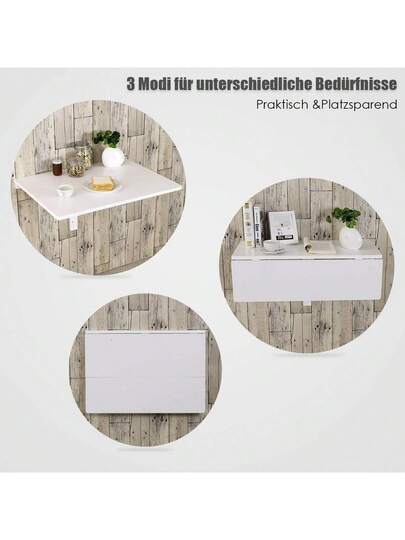 Wand Tafel Hang Foldable Folding Space Saving Portable Adjustable Made Of MDF Pine 80 60 45 Cm Laptop Bureau Living Room Dining (White) view 4