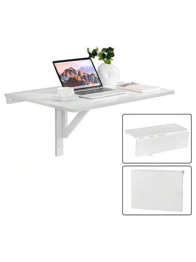 Wand Tafel Hang Foldable Folding Space Saving Portable Adjustable Made Of MDF Pine 80 60 45 Cm Laptop Bureau Living Room Dining (White)