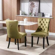 2/4/6 Piece Set Velvet Upholstered Dining Chairs, Wingback  Side Chairs Button Tufted With Solid Wood Legs For Kitchen,Dining Room. - Olive Green - View 2