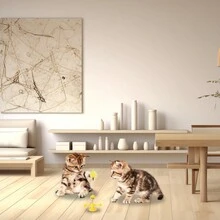 猫玩具羽毛玩具，适合室内猫，互动羽毛风车猫玩具，带羽毛和球的猫转盘弹跳玩具，室内互动猫玩具，逗猫棒玩具，适合无聊时自娱自乐 - 黃色 - 查看 1