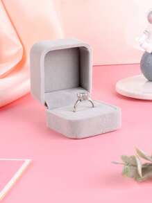 1 Pieza Caja De Anillo De Compromiso Aterciopelada De Gama Alta - Gris - Ver 4