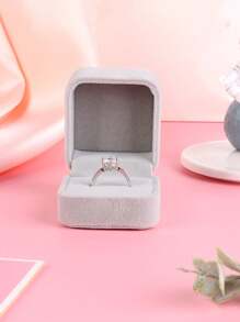 1 Pieza Caja De Anillo De Compromiso Aterciopelada De Gama Alta - Gris - Ver 3