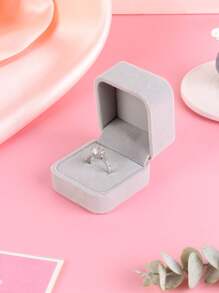 1 Pieza Caja De Anillo De Compromiso Aterciopelada De Gama Alta - Gris - Ver 7