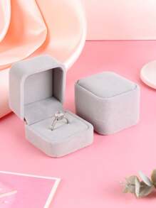 1 Pieza Caja De Anillo De Compromiso Aterciopelada De Gama Alta - Gris - Ver 1