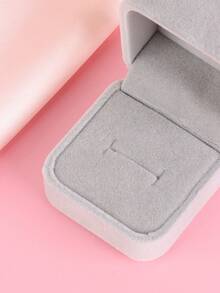 1 Pieza Caja De Anillo De Compromiso Aterciopelada De Gama Alta - Gris - Ver 6