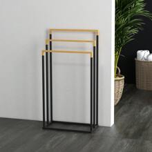 kleankin Porte-serviettes en bambou et acier sur pieds avec 3 barres support pour serviette 45 x 22,5 x 86 cm - noir et naturel