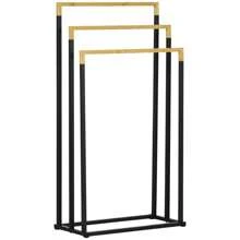 kleankin Porte-serviettes en bambou et acier sur pieds avec 3 barres support pour serviette 45 x 22,5 x 86 cm - noir et naturel