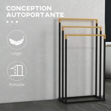 kleankin Porte-serviettes en bambou et acier sur pieds avec 3 barres support pour serviette 45 x 22,5 x 86 cm - noir et naturel