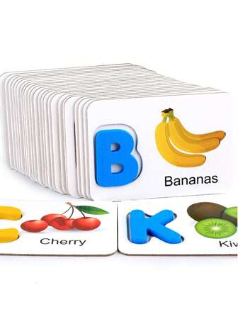 Christmas Decoration Montessori Toys 26 English Alphabet Letter Cards Matching Vegetable Fruit Puzzle Board, Kindergarten Educational Toy School, Student,Stationery,School Supplies