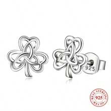 925 Sterling Silver Women's Lucky 3 Leaf Clover Leaf Stud Earrings Valentines - Silver - View 2
