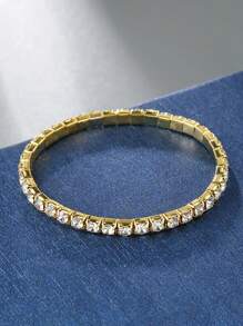 1pc Party Shiny Rhinestone Gold Color Single Layer Elastic Bracelet - Gold - View 2