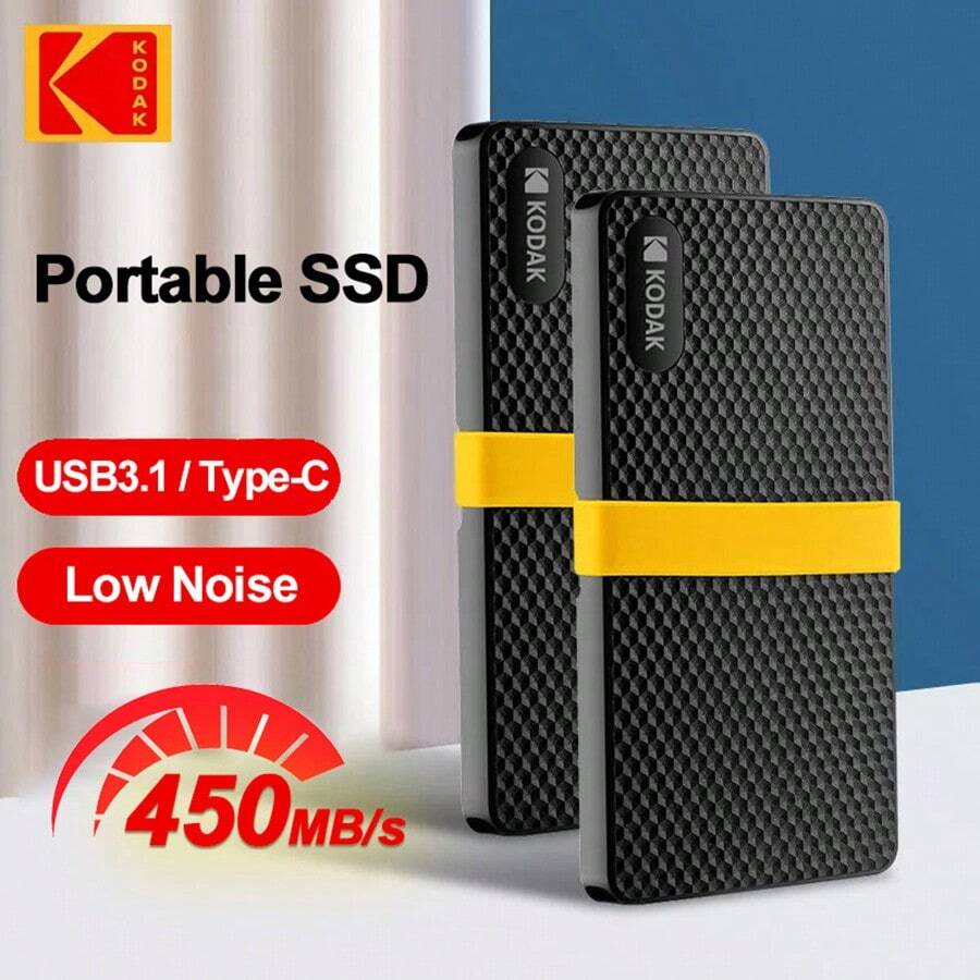 Kodak 柯达便携式固态硬盘 1TB/2TB Type-C USB3.1 外置 PSSD 256GB/512GB X200 迷你硬盘 HDD 适用于台式机/笔记本电脑/智能手机