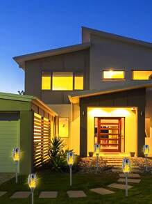 6/4/2/1 peça Luzes de Tocha Solar Impermeável para Uso Externo, Tochas LED com Chamas Tremeluzentes, Luzes de Decoração Externas para Jardim, Pátio do Quintal, Decoração Externa Automática, Decoração de Jardim, Acampamento, Luzes Solares Exteriores - Preto - Visão 4