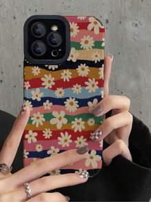 1 pieza Funda de teléfono TPU anti caída con diseño floral y acabado esmerilado, compatible con IPhone y Samsung 15/15plus/15pro/15promax