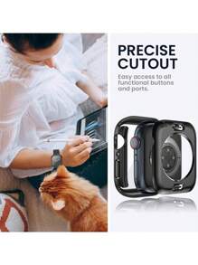 1pc Black 360-Degree Full Coverage Protective Case + Tempered Glass Screen Protector, Waterproof Watch Shell Compatible With Apple Watch 40/41/42/44/45/46/49mm, Compatible With Apple Watch Ultra/SE Series 11/10/9/8/7/6/5/4, Smart Watch Accessory - Black - View 8