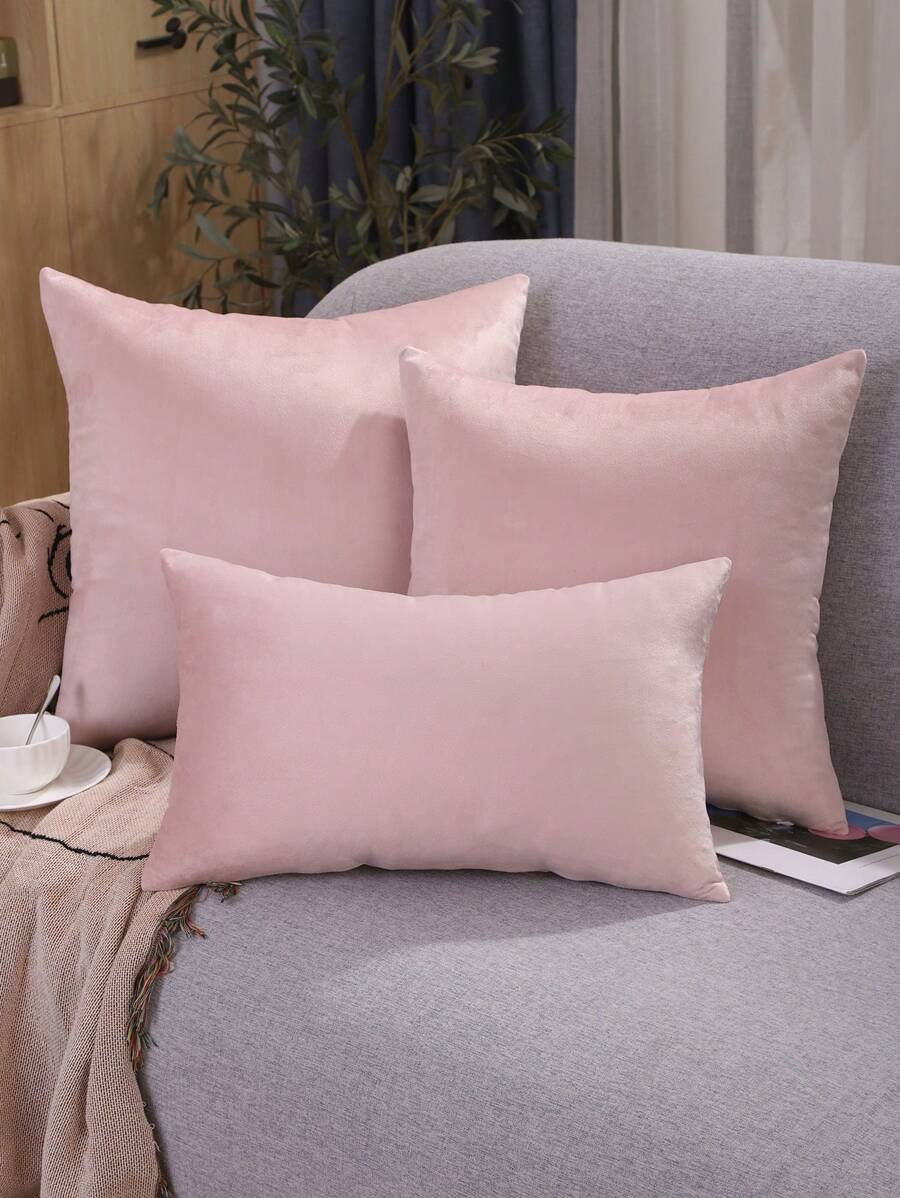 Miater 1 Pieza Funda De Almohada De Terciopelo De Color Sólido - Rosa - Ver 1