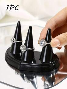 1pc Cone-Shaped Plastic Ring Display Stand, Stylish Ring Holder For Wedding Rings And Finger Jewelry, Elegant Jewelry Organizer And Rack For Rings And Accessories For Your Precious Pieces - Black - View 1