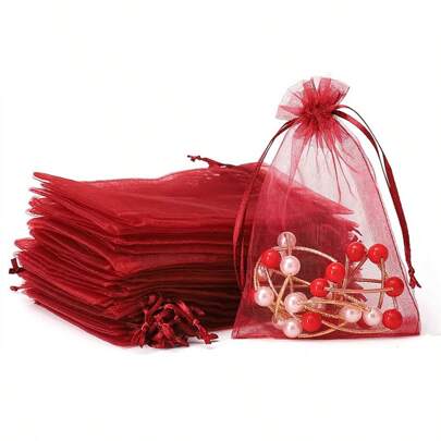 50 件欧根纱礼品袋、珠宝袋、束口袋、婚礼回礼袋、手链袋、包装、透明、小礼品学校用品食品袋食品盒适用于糖果巧克力饼干等，