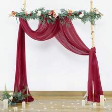 1pc 75x600cm Wedding Arch Draping Fabric Panel, Blush Pink Chiffon Table Runner Decoration, Tree Window Curtain Wedding Ceremony Reception Backdrop, Party Decoration - Burgundy - View 1
