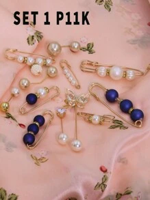 12PCS Faux Pear Multi-Style Multi Sizes Scarf Fix Decor Anti Expose Button Tighten Pin Holder,Anti-Emptied,Anti Exposure Brooch, For Women Daily Use Accessories Women