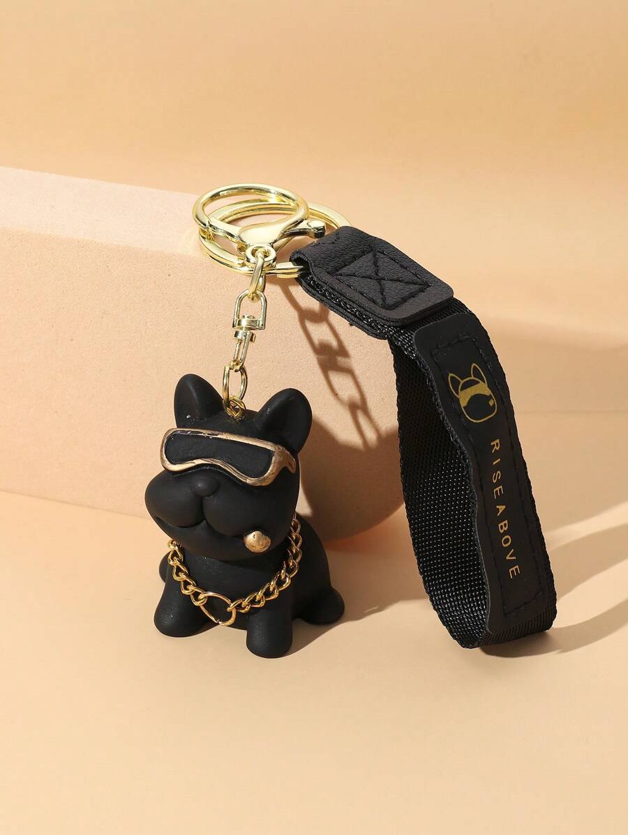 1 件创意可爱卡通斗牛犬设计个性化钥匙扣包包挂件汽车饰品包包饰品学校圣诞礼物 - 彩色 - 查看 1