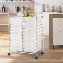 Trolley With Drawers, Bathroom Trolley With 4 Rotating Wheels, Metal Frame, Trolley With Wheels For Office, Kitchen, Living Room (Transparent) - White - View 4