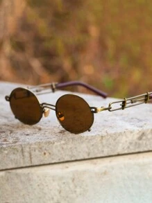 Steam Punk Style Elliptical Metal Frame Unisex Retro Fashion Eyeglasses - Brown - View 2