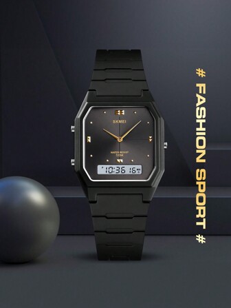  Skmei 1pc Men's Ultra-Thin Dual Display Electronic Watch With Rubber Strap, Water-Resistant, Suitable For Couples, Women, Students And Teenagers, Outdoor Sports