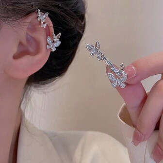 1pc Pure Butterfly Ear Cuff For Women, High-End Non-Mainstream Ear Bone Clip, Minimalist Style Earring Without Piercing, 2024 New Arrival