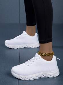 2023 Hàng mới đến Thoáng khí Nhẹ Dệt kim Lưới Giày thể thao Với Đơn giản Lace-up Và Màu thuần Thiết kế Đối với phụ nữ , Thích hợp Đối với Thể thao , Giải trí ,  chạy , Đi dạo , Chạy bộ , Đi bộ du lịch Đường bộ Và Phòng thể dục - trắng - Xem 5