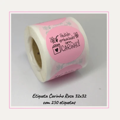 250 Etiquetas Adesivas Pedido Embalado com Carinho Rosa