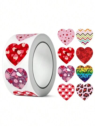 1捲500個情人節心形愛心貼紙,適用於禮物、婚禮、商業裝飾貼紙標籤