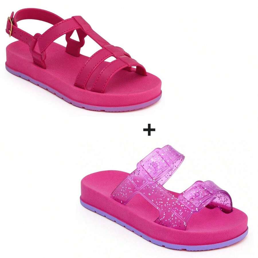 Kids Flat Sandals - 玫紅色 - 查看 1