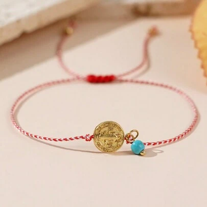 1PC Dainty Martis Series 3mm Copper Bead Synthetic Turquoise Jesus Round Pendant 2024 New Greek March Bracelets For Women