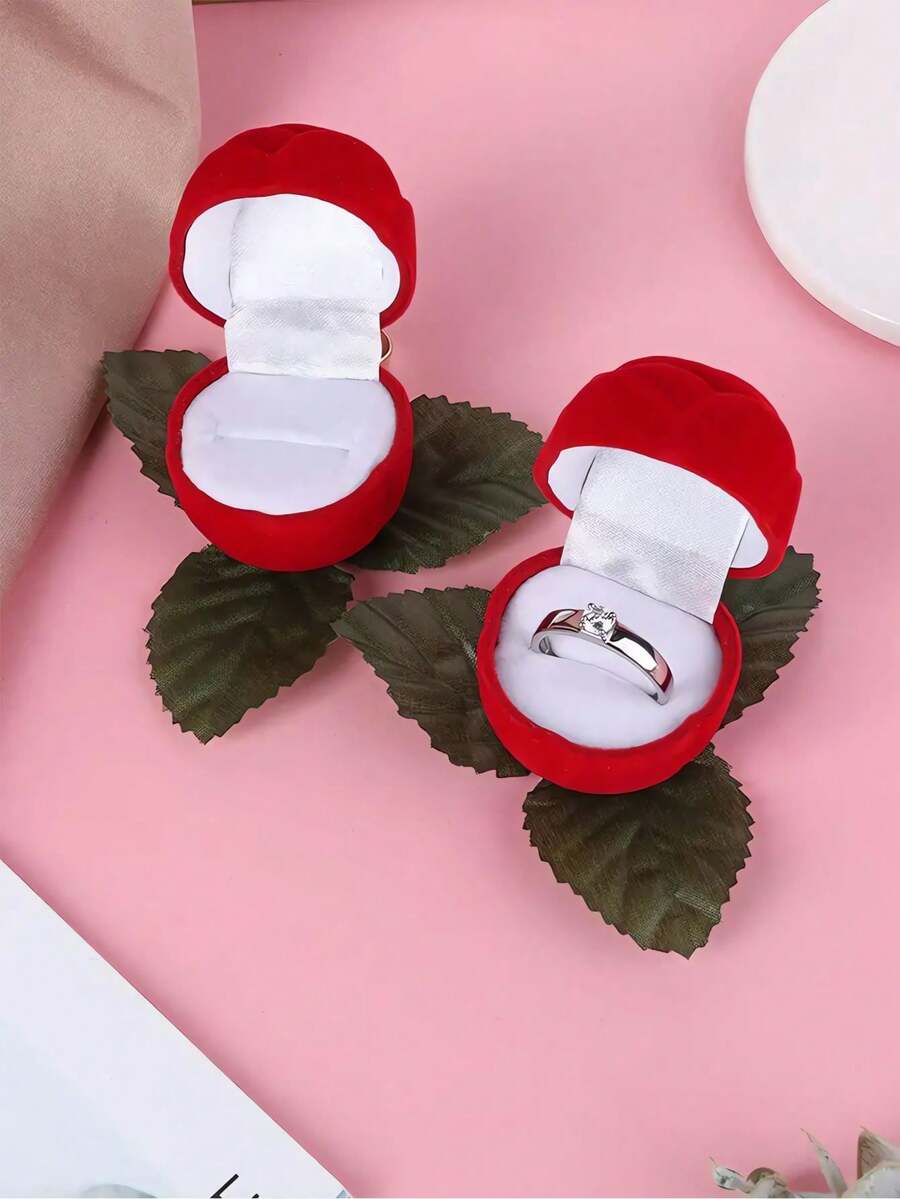 1pc Rose Flower Ring Box, Flocking Rose Flower Shaped Ring Box, Jewelry Box, Gift Jewelry Packaging Box, Novelty Gift Box, Mother'S Day Gift, Valentine'S Day Present, Small Business Supplies, Packaging Box, Wedding Decorations, Wedding, Gift Box, Wedding Stuff - Multicolor - View 1
