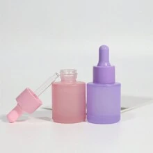 2 件裝 20 毫昇平肩玻璃滴管瓶空可再填充磨砂粉色/紫色血清精油瓶帶玻璃吸管化妝品 - 彩色 - 查看 2