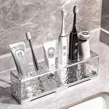 1pc Luxurious Toothbrush Holder Shelf For Bathroom Organizer, Wall-Mounted Home Bathroom Decor Fall Decor Back To School - Clear - View 1