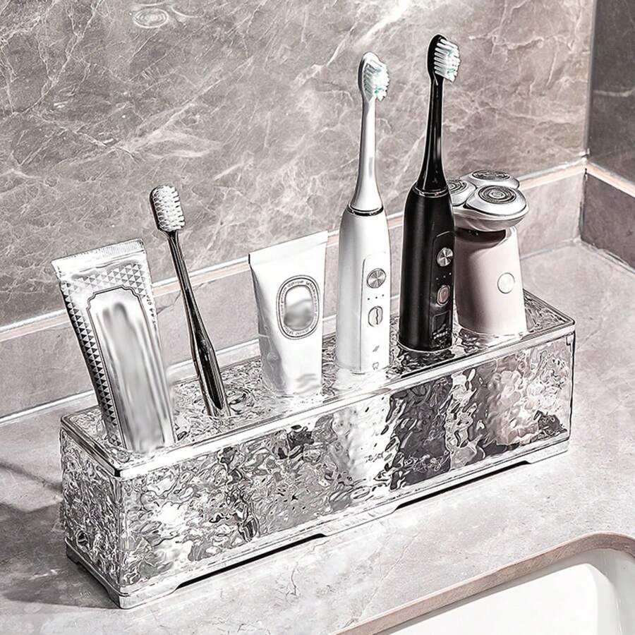 1pc Luxurious Toothbrush Holder Shelf For Bathroom Organizer, Wall-Mounted Home Bathroom Decor Fall Decor Back To School - Clear - View 1