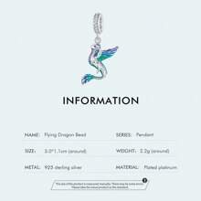 bamoer 1個925純銀彩色搪瓷飛龍吊墜珠,彩色火鳥珠,可用於女士手鍊項鍊diy - 銀色 - 查看 24