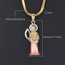 1 Pieza Colgante De Collar Santa Muerte Para Hombres Y Mujeres, Joyería Dorada De La Bañada En 14k Como Regalo Con Cadena De 23,62 Pulgadas