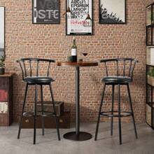 Bar Stool Set Of 2 B, Bar Chair With 360° Rotating Seat, Counter Stool Made Of Steel And Leather With Padded Seat, Backrest, For Bar, Restaurant (Model 1) - Black - View 3