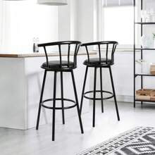 Bar Stool Set Of 2 B, Bar Chair With 360° Rotating Seat, Counter Stool Made Of Steel And Leather With Padded Seat, Backrest, For Bar, Restaurant (Model 1) - Black - View 2