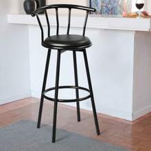 Bar Stool Set Of 2 B, Bar Chair With 360° Rotating Seat, Counter Stool Made Of Steel And Leather With Padded Seat, Backrest, For Bar, Restaurant (Model 1) - Black - View 4