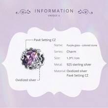 bamoer 1 PC 925 Sterling Silver Purple Shining Stone Collection Charms Love Drop Pendant fit for Charm Bracelet Vintage Pattern Beads