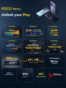Xiaomi 【全球首發】poco M6 Pro 8gb 256gb 全球版紫色 Mtk Helio G99-超高清120hz Amoled顯示屏 64mp Ois相機 67w快充 5000mah Nfc