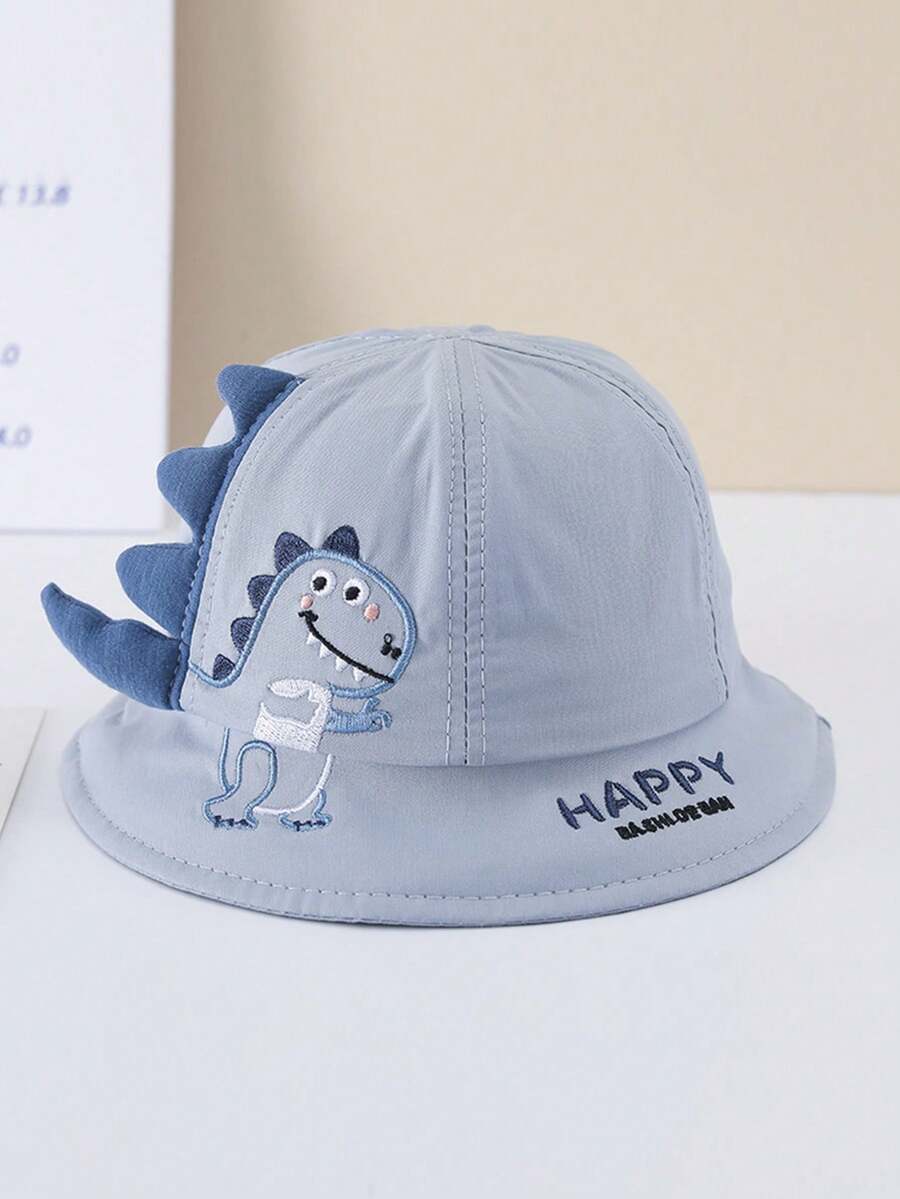 1pc Toddler Girl's 1-2y Cute 3d Dinosaur Embroidery Sun Protection Bucket Hat For Outdoor Activities, Summer - Blue - View 1