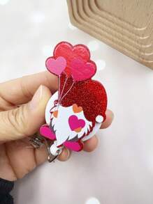 1個可愛的亞克力心形老人縮卡卡,適用於化妝、工作id卡、識別證、禮物 - 紅色 - 查看 8