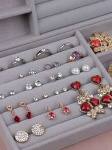 1pc Gray Three-Compartment Jewelry Tray & Box With Velour Padded Compartments For Rings, Earrings, Bracelets, Necklace Display And Storage - Grey - View 8