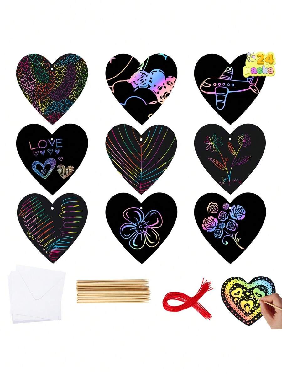 Syncfun 24 Packs Valentines Day Cards With Scratch Heart Scratch Paper ...